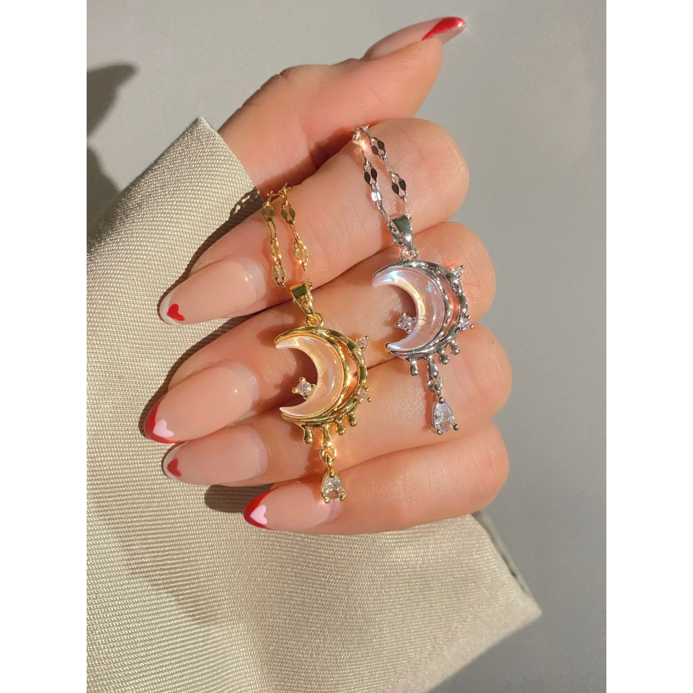 Çelik Hologramlı Ay Işığı Kolye