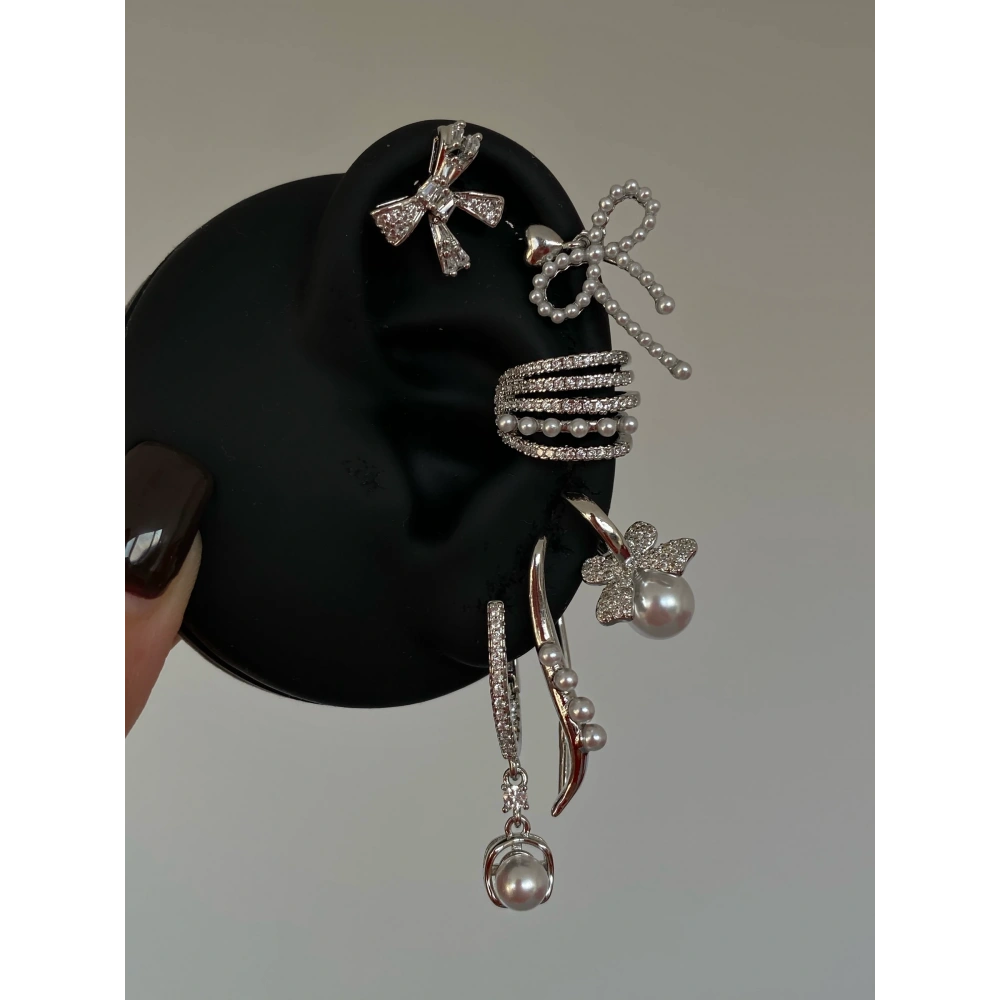 Çelik İnci Detay 6 Lı Küpe Seti