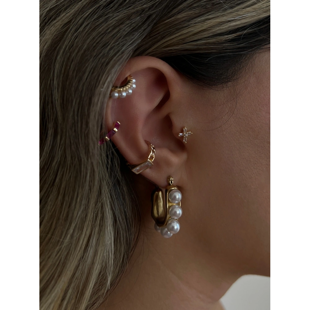 Çelik İnci Detaylı Halka Küpe