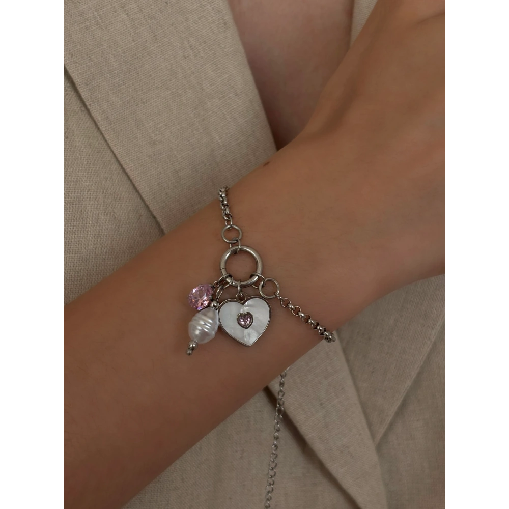 Çelik İncili 3 Charmlı Bileklik