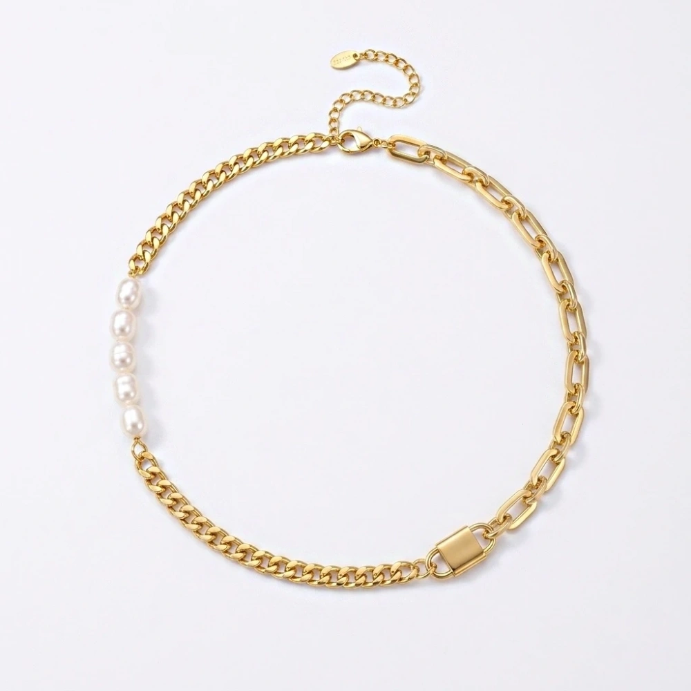 Çelik İncili Kilit Detay Kolye