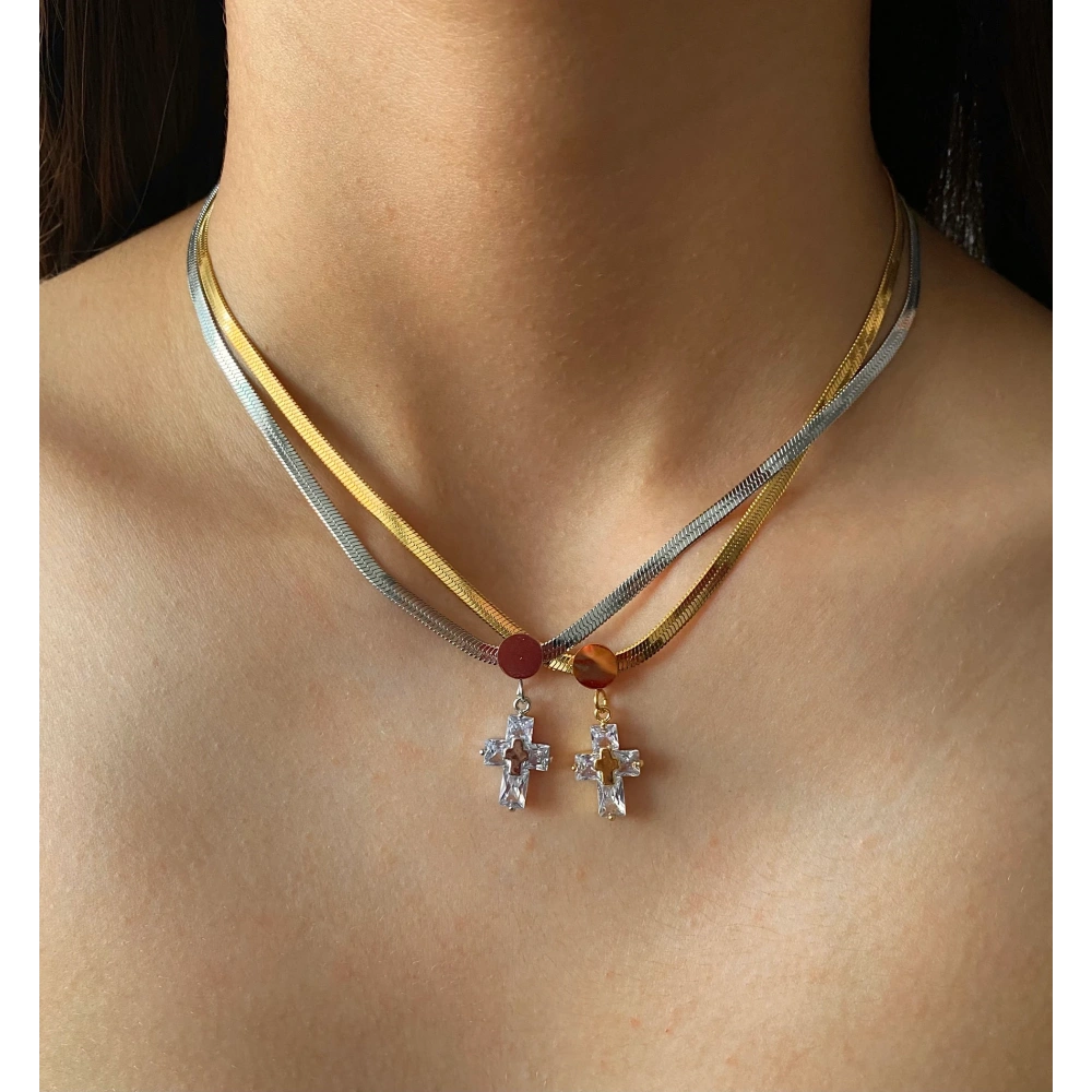 Çelik İtalyan Zincirli Haç Kolye