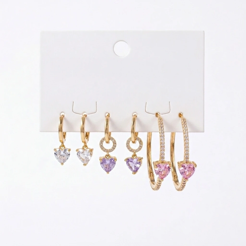 Çelik Kalpli 6 Lı Küpe Seti