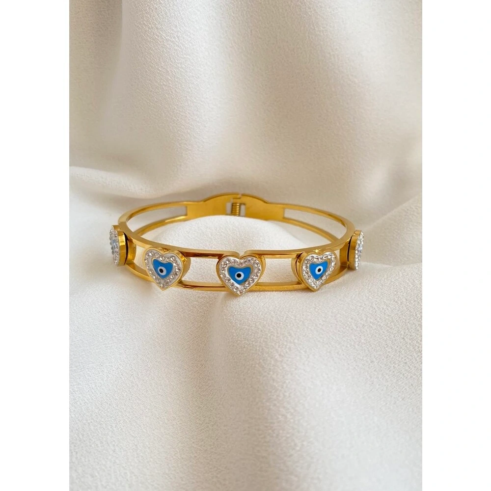 Çelik Kalpli Göz Detaylı Kelepçe Bileklik