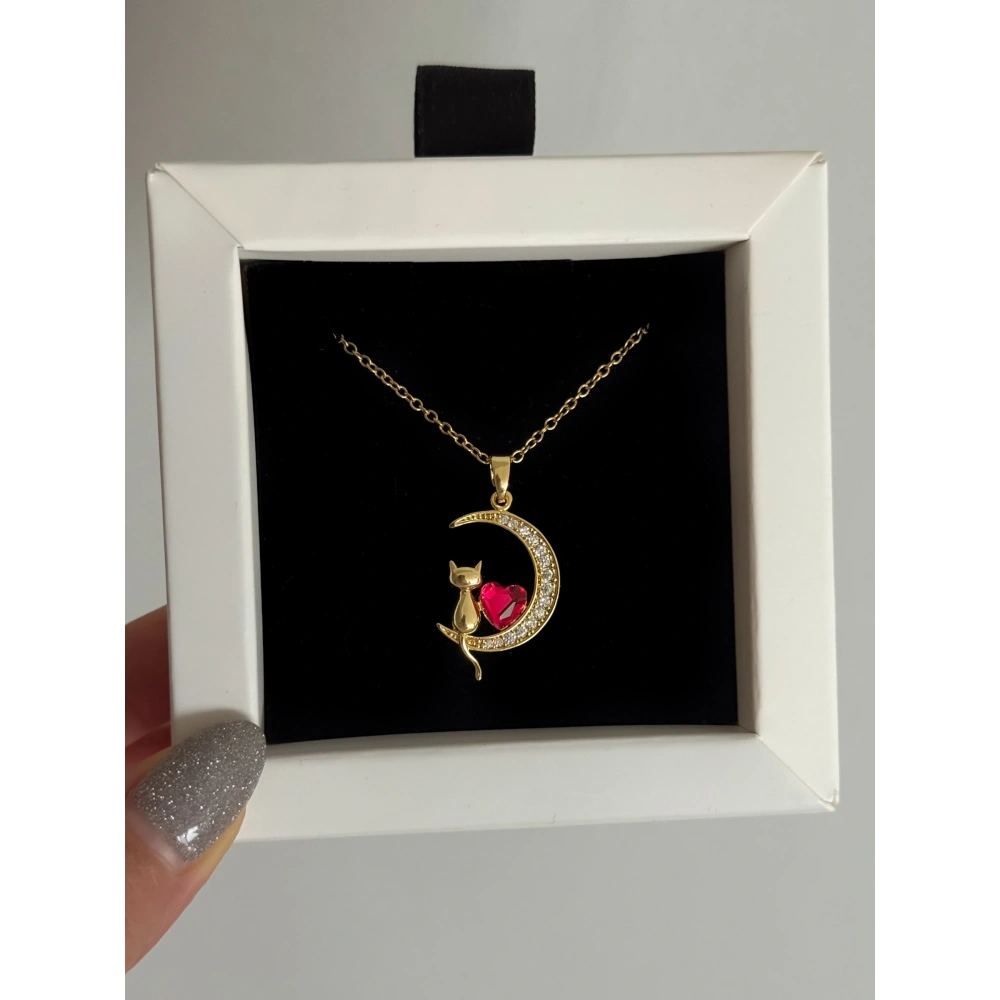 Çelik Kalpli Kedi Kolye