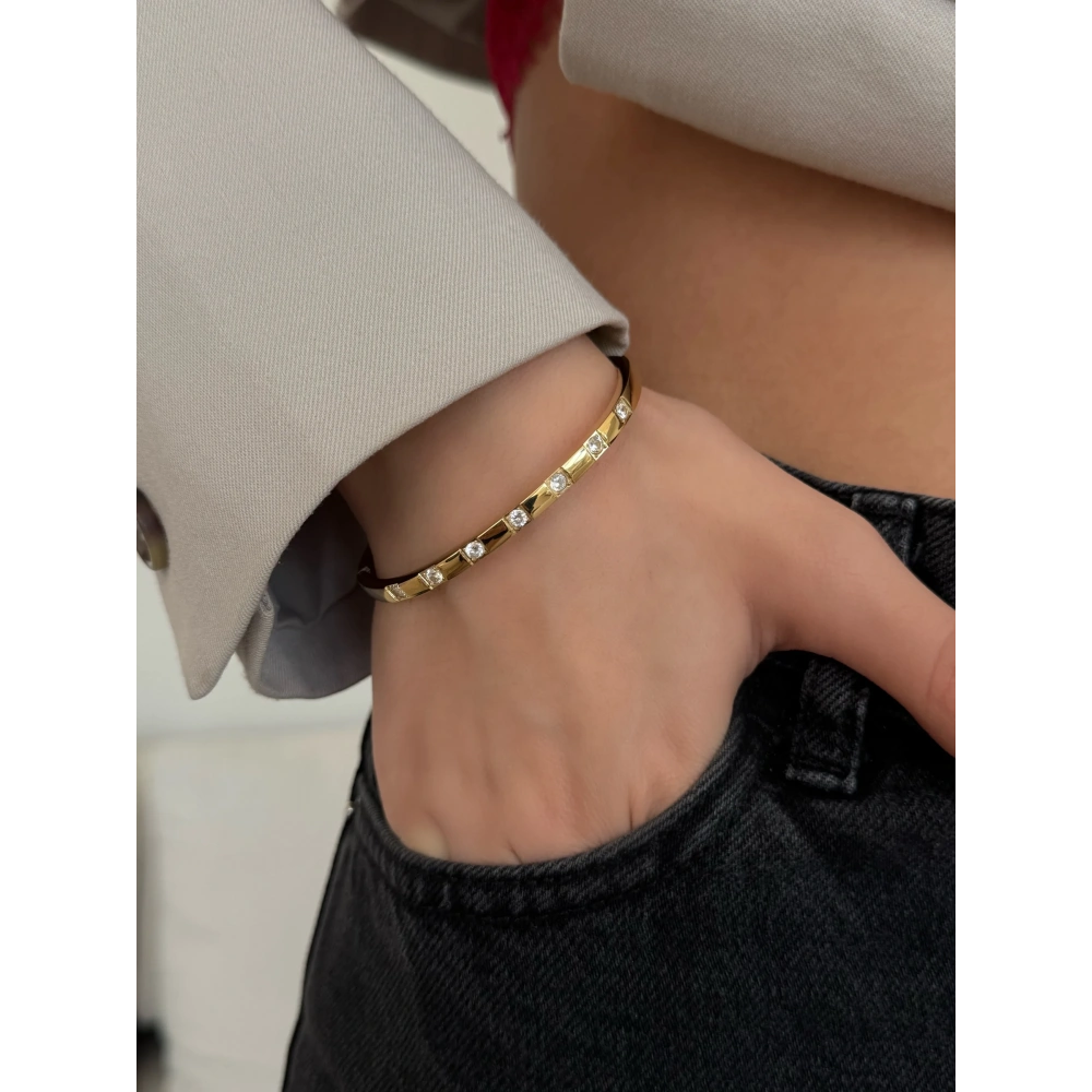 Çelik Kare Taşlı Kelepçe Bileklik