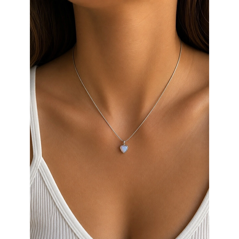 Çelik Hologramlı Mini Kalp Choker