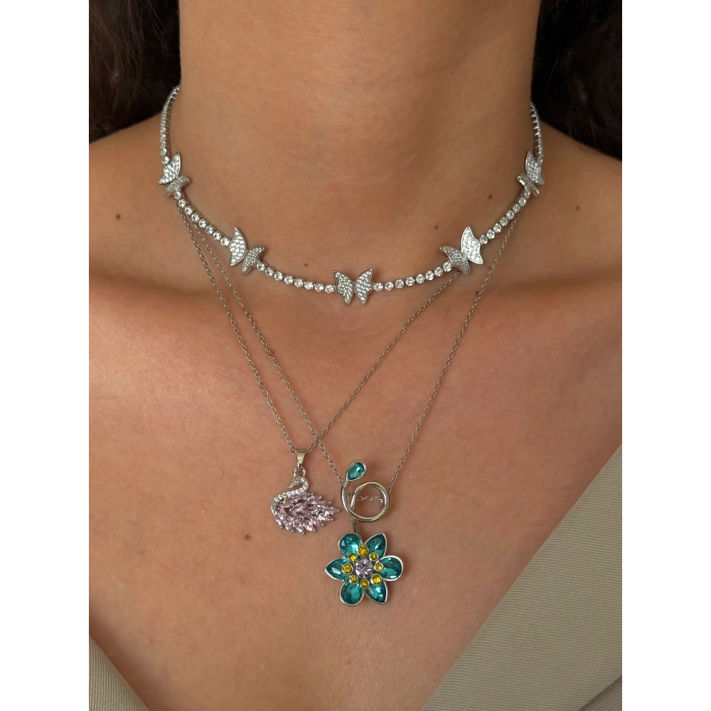 Çelik Kelebek Detaylı Su Yolu Kolye