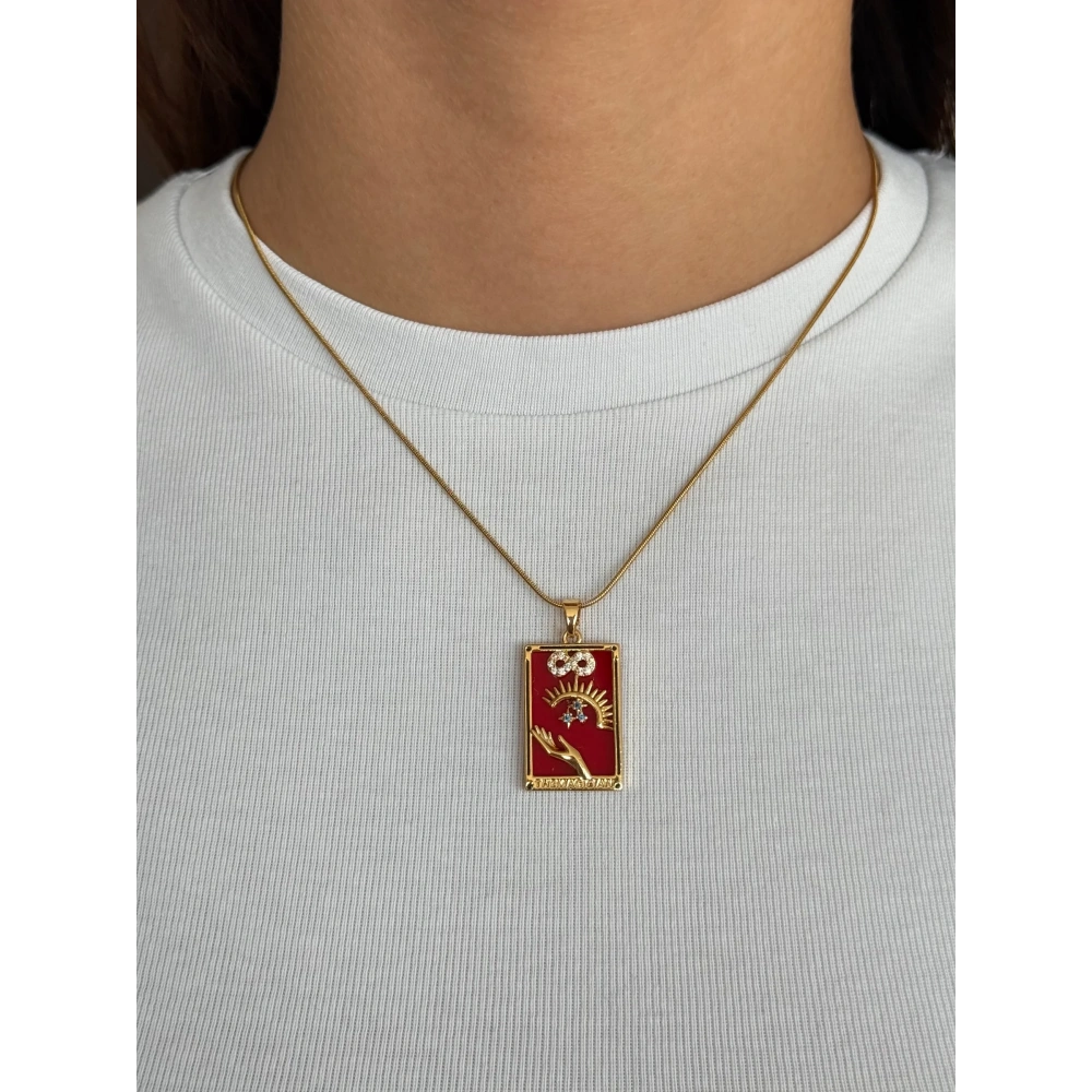 Çelik Kırmızı El Figürlü Tarot Kolye