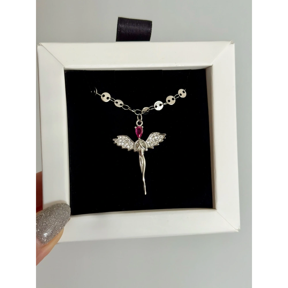 Çelik Kırmızı Kafalı Melek Kolye