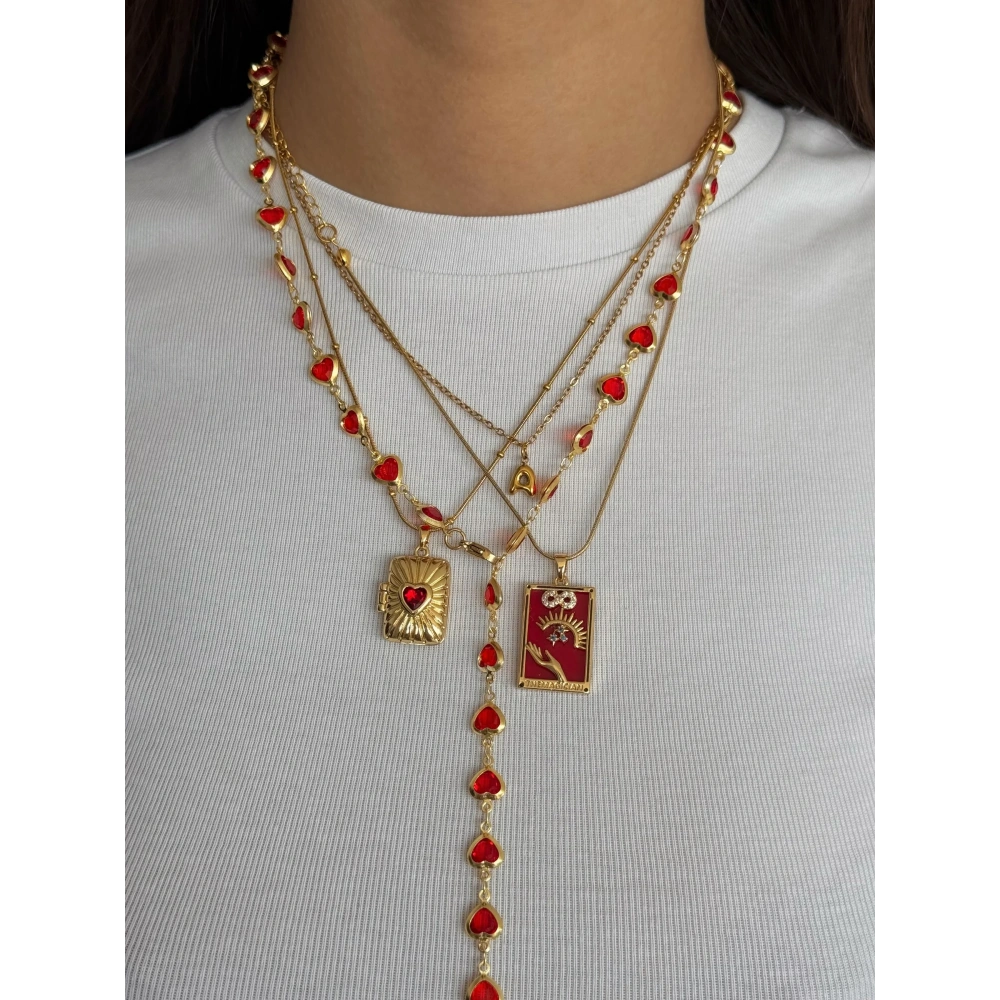 Çelik Kırmızı Kalpli Y Kolye