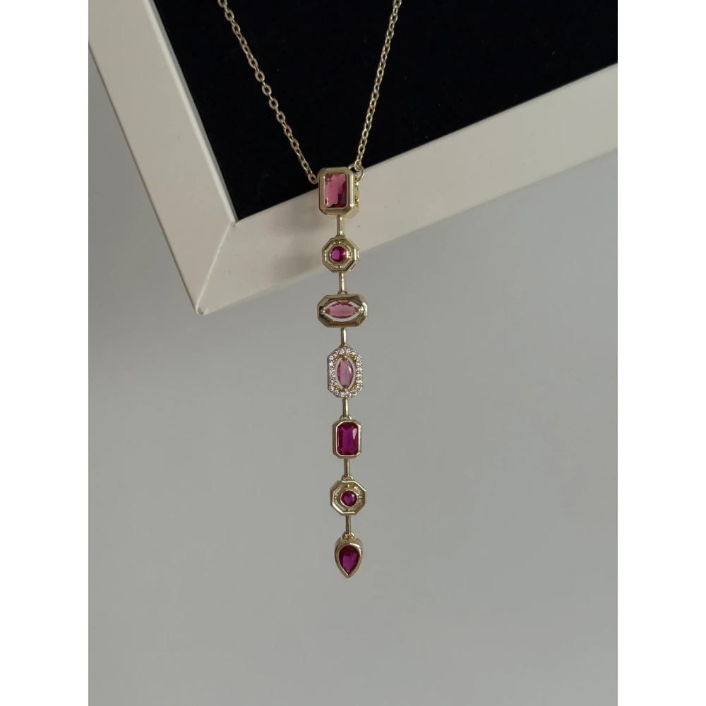 Çelik Koyu Pembe Y Kolye