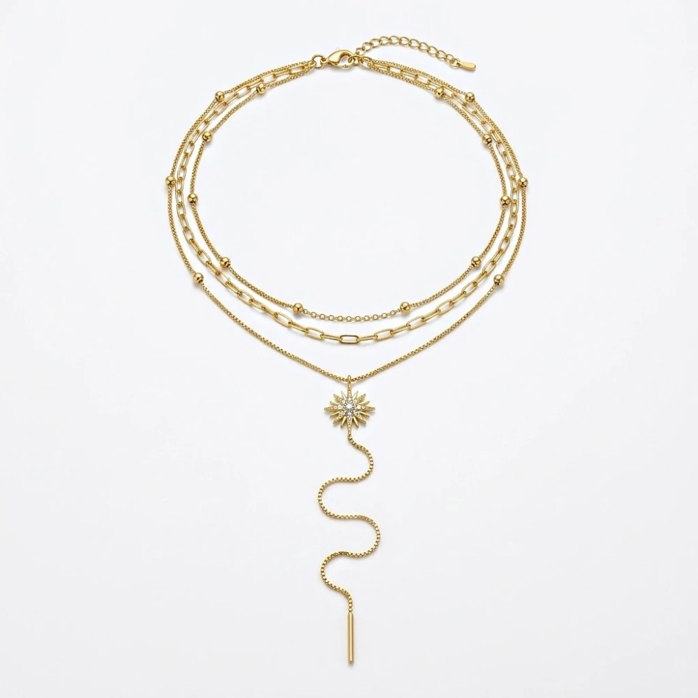 Çelik Kutup Yıldızlı 3 Lü Kolye