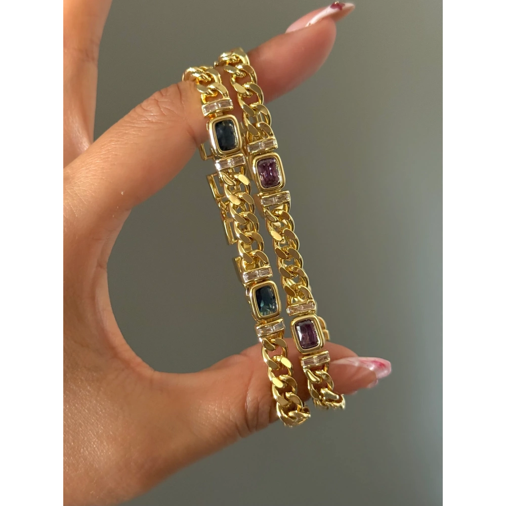 Çelik Lacivert Baget Taşlı Bileklik