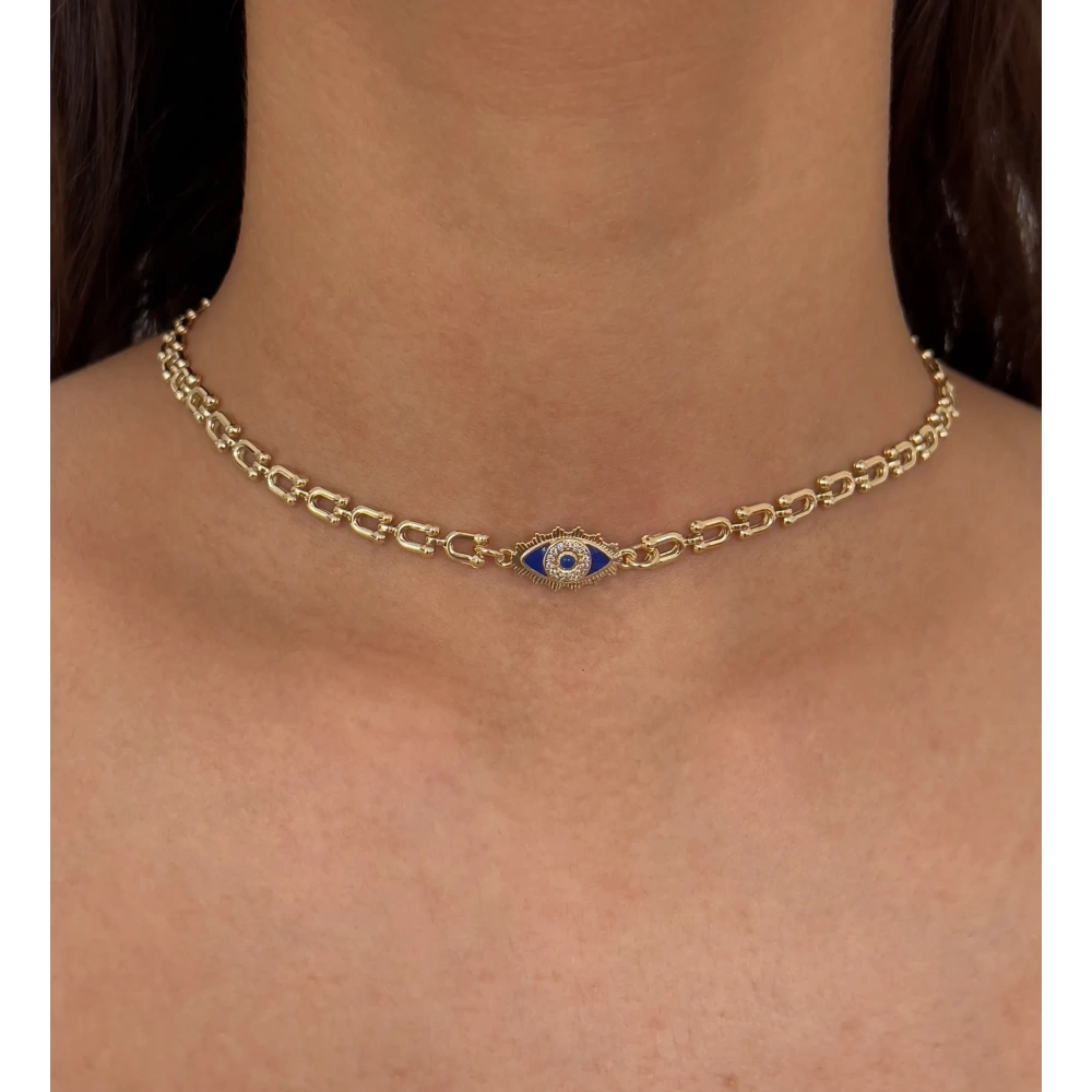 Çelik Lacivert Göz Detay Choker