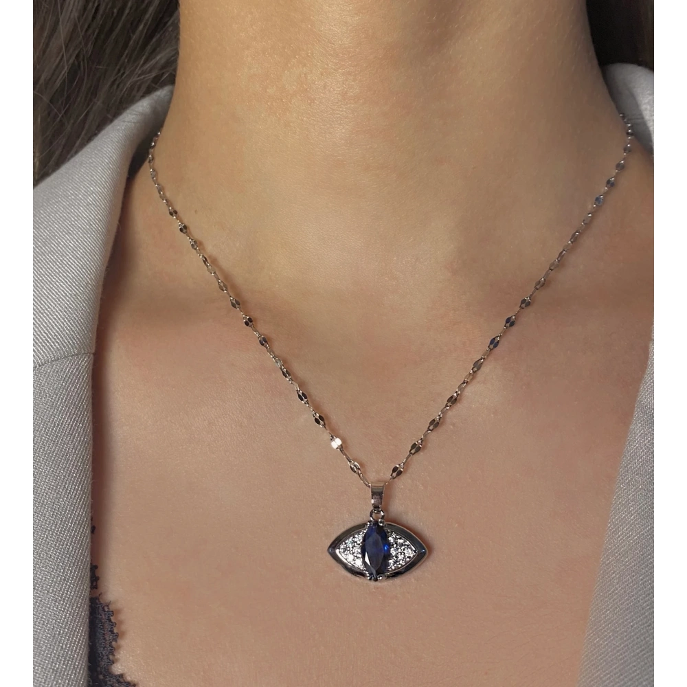 Çelik Lacivert Göz Kolye