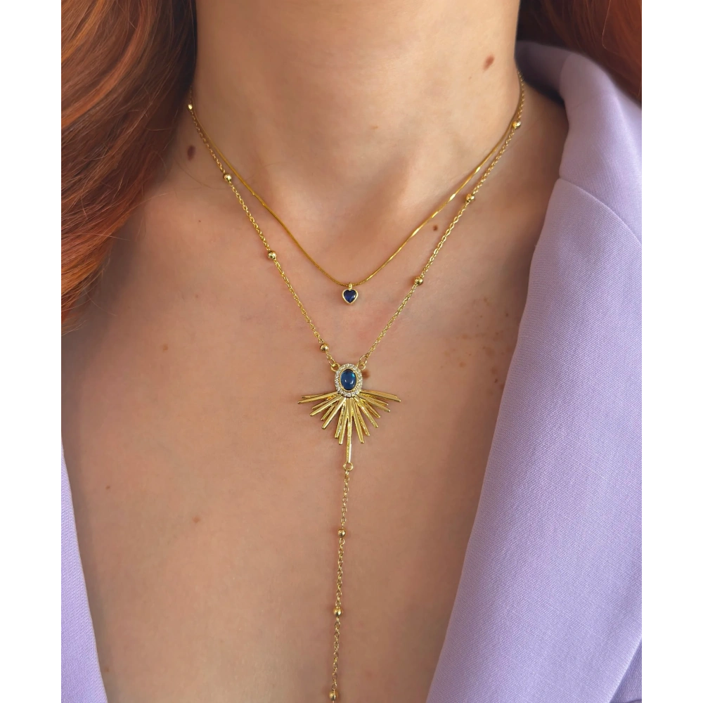 Çelik Lacivert Tasarım Y Kolye