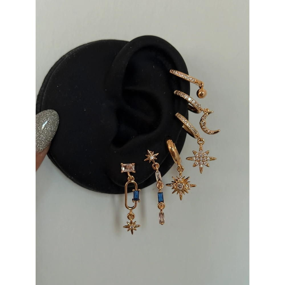 Çelik Lacivert Taşlı 6 Lı Küpe Seti