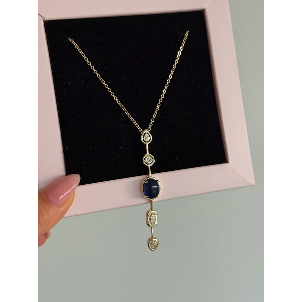 Çelik Lacivert Taşlı Y Kolye