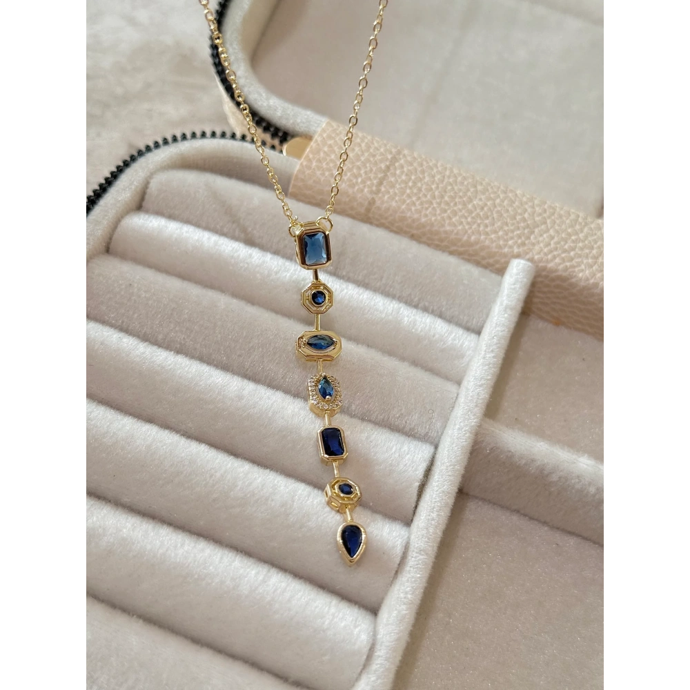 Çelik Lacivert Y Kolye