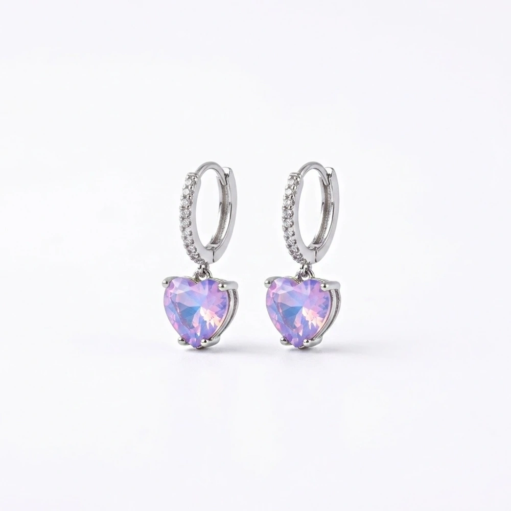 Çelik Lila Kristal Taşlı Küpe