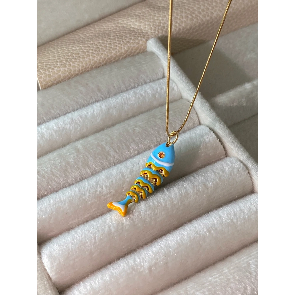 Çelik Mavi Balık Kolye