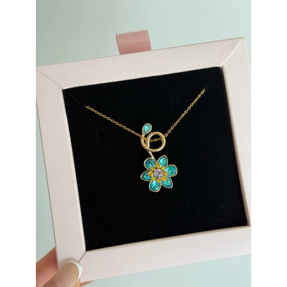 Çelik Mavi Çiçek Kolye