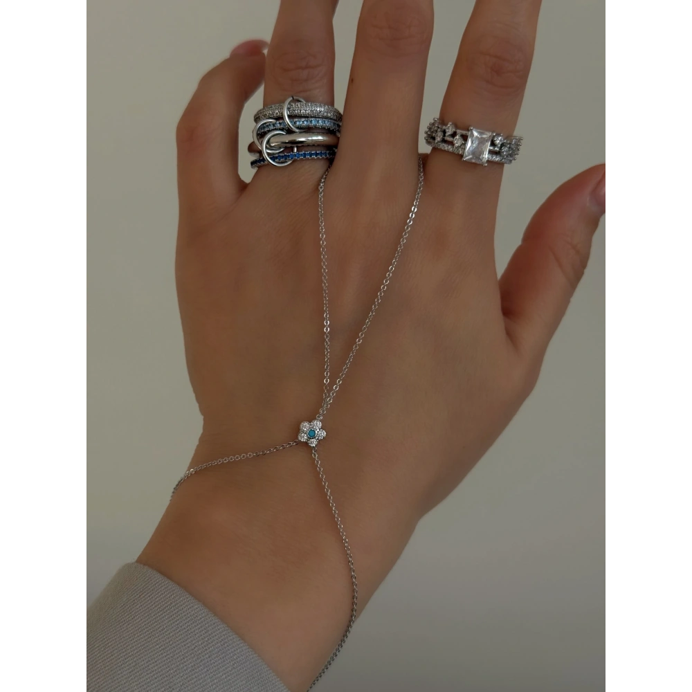 Çelik Mavi Çiçekli Silver Şahmeran