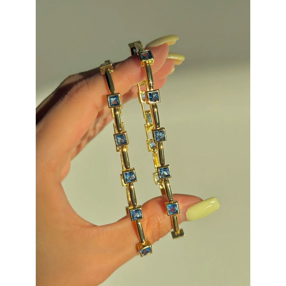 Çelik Mavi Kare Taşlı Bileklik