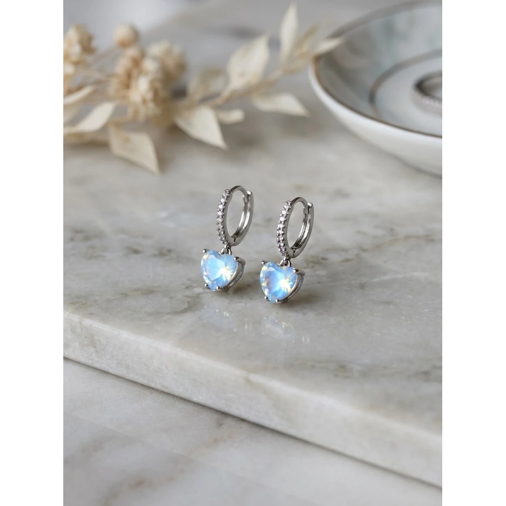 Çelik Mavi Kristal Taşlı Küpe