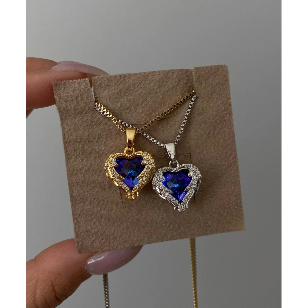 Çelik Mavi Melek Kanatlı Kolye