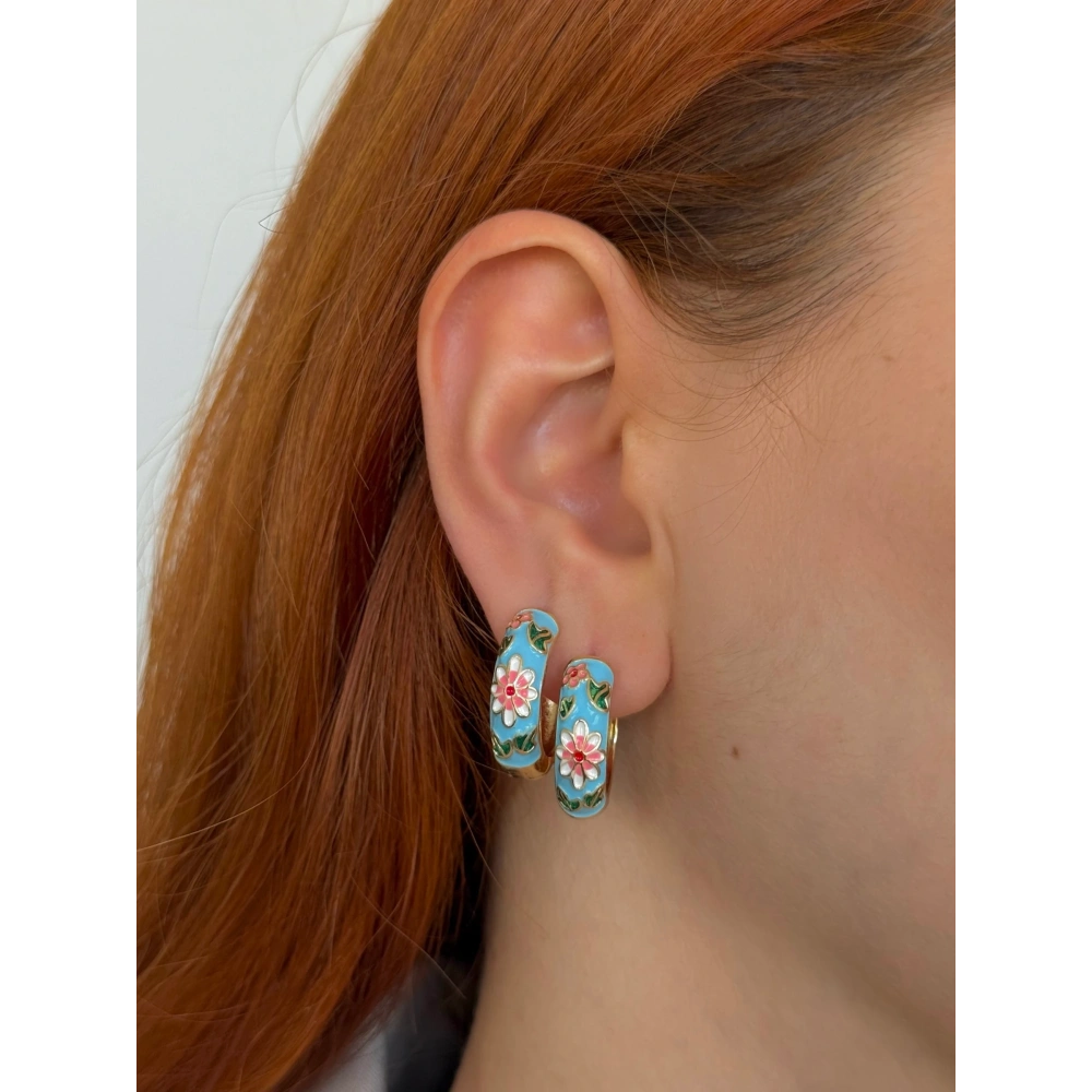 Çelik Mavi Mineli Halka Küpe