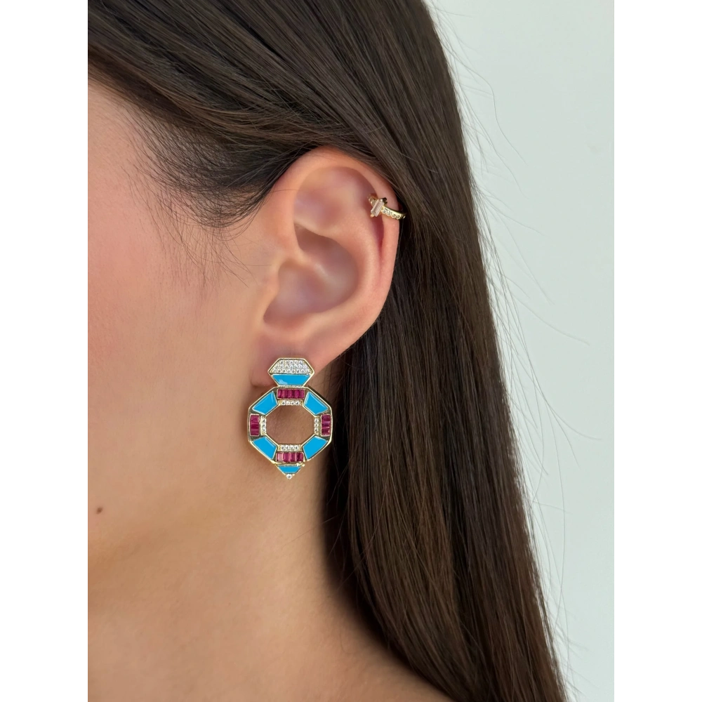 Çelik Mavi Tasarım Küpe