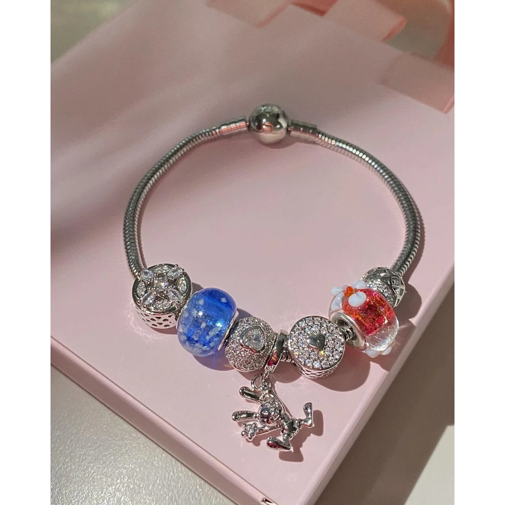 Çelik Mavi Taşlı Mickey Kalpli Bileklik