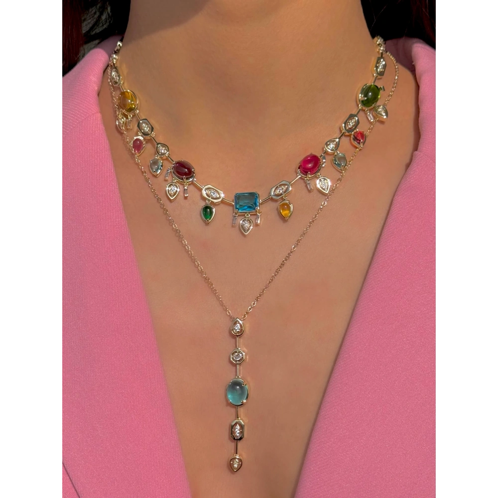 Çelik Mavi Taşlı Y Kolye