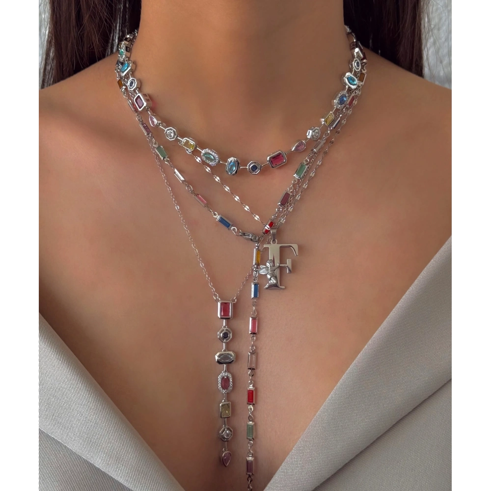 Çelik Melek Detay Silver F Harfli Kolye