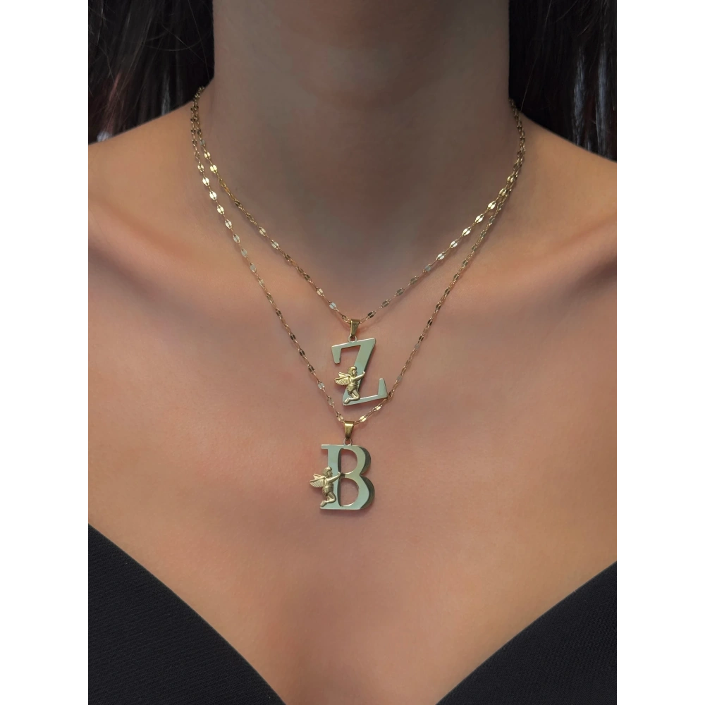 Çelik Melek Detaylı Z Harfli Kolye