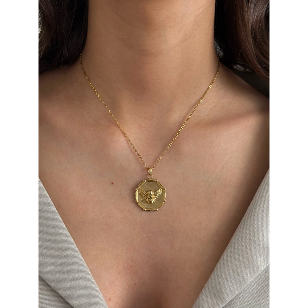 Çelik Melekli Plaka Kolye