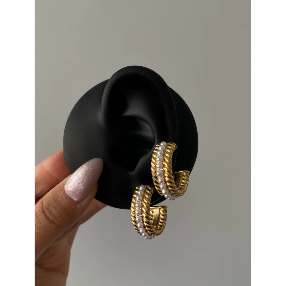 Çelik Mini İncili Halka Küpe