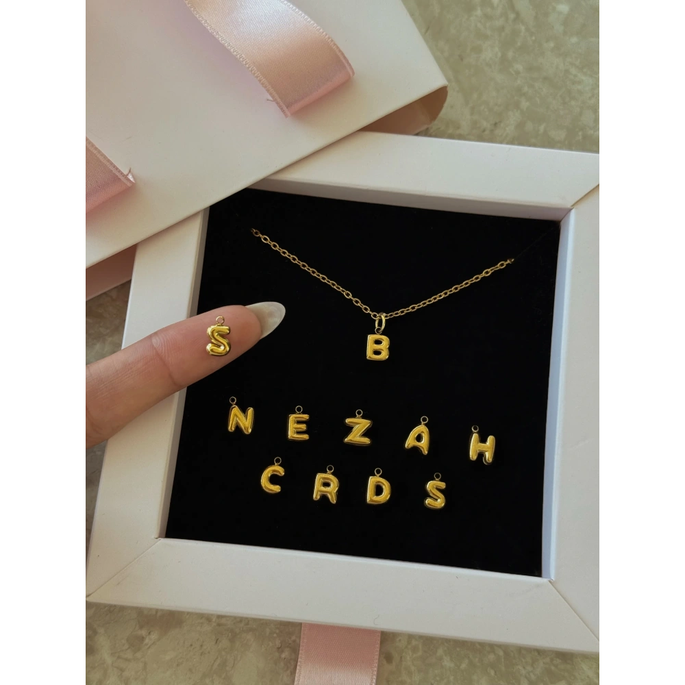 Çelik Minimal Bombeli Harf Kolye