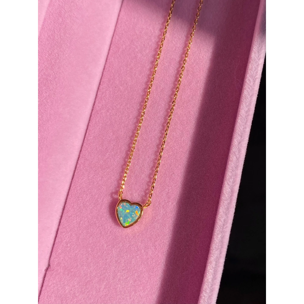 Çelik Minimal Opal Kalp Kolye