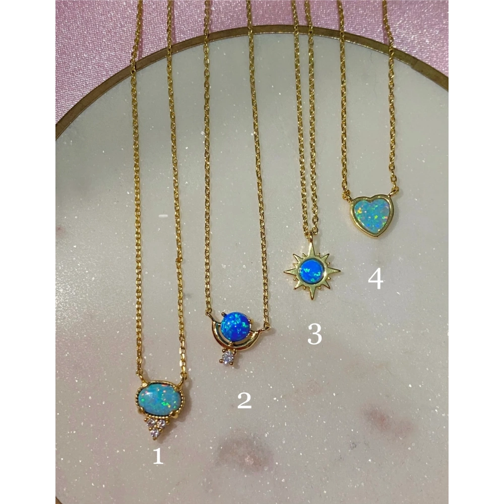 Çelik Minimal Opal Taşlı Kolyeler