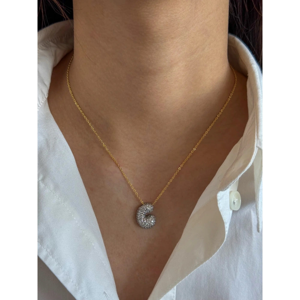 Çelik Mix Balon C Harfli Kolye