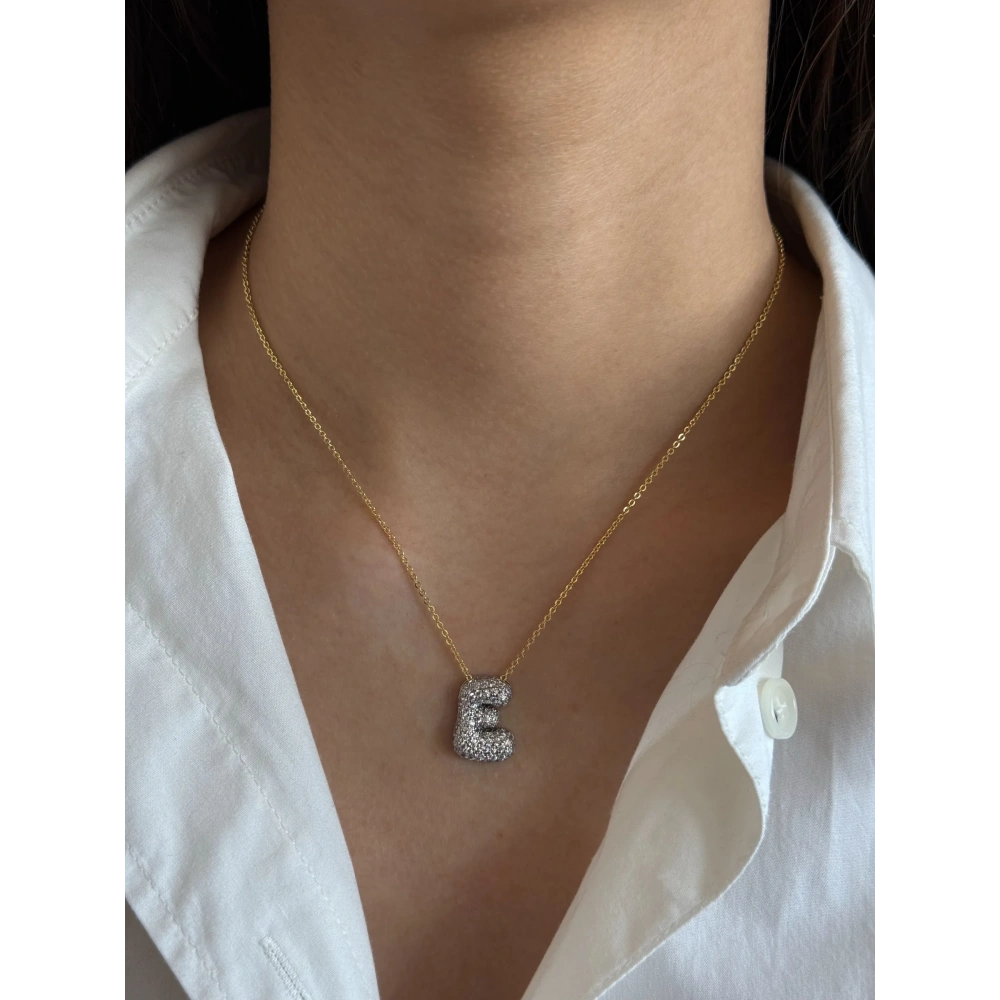 Çelik Mix Balon E Harfli Kolye