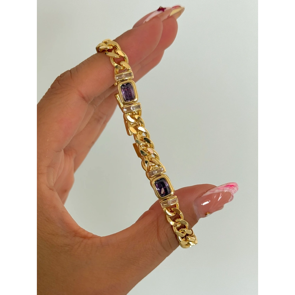 Çelik Mor Baget Taşlı Kelepçe Bileklik