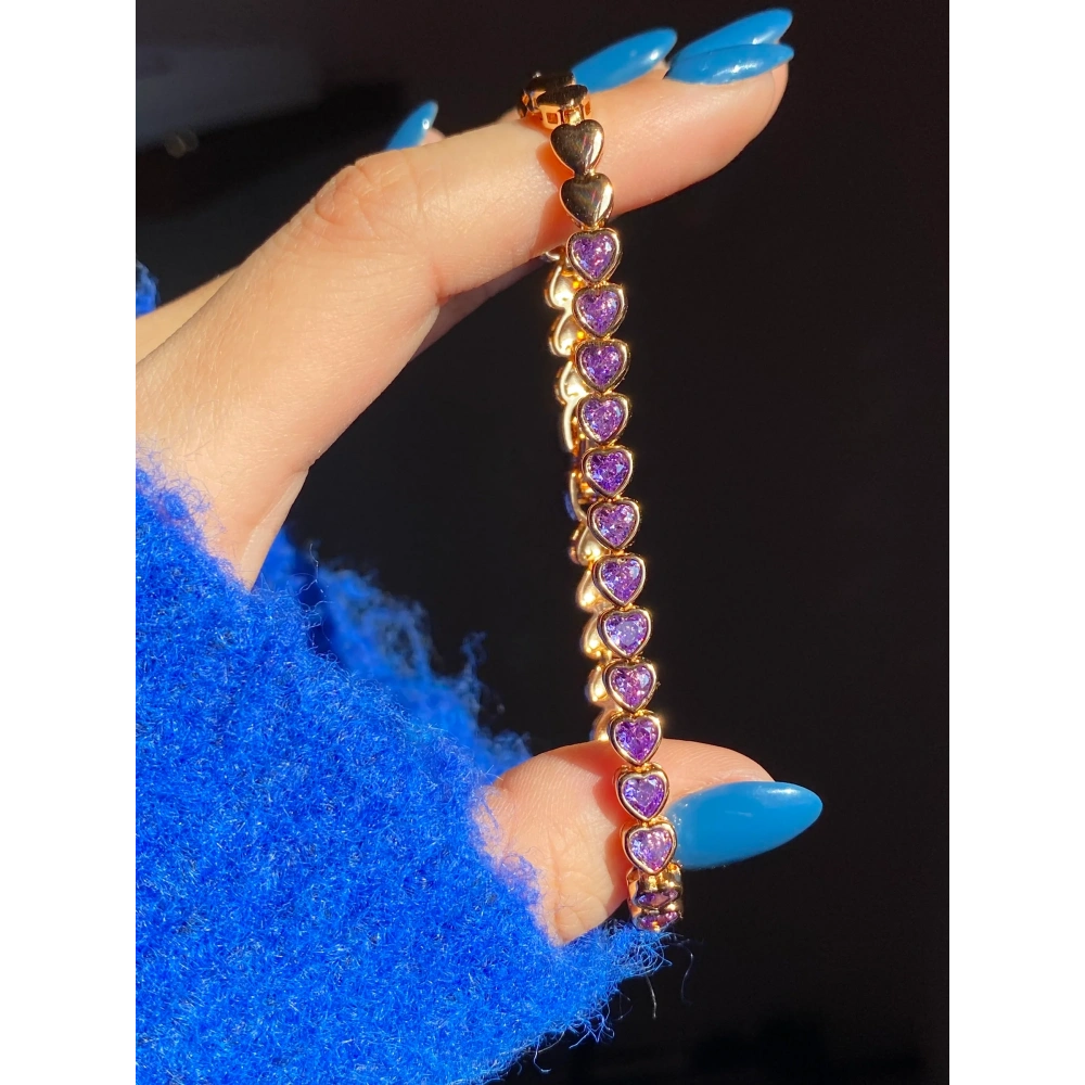 Çelik Mor Kalp Detay Bileklik