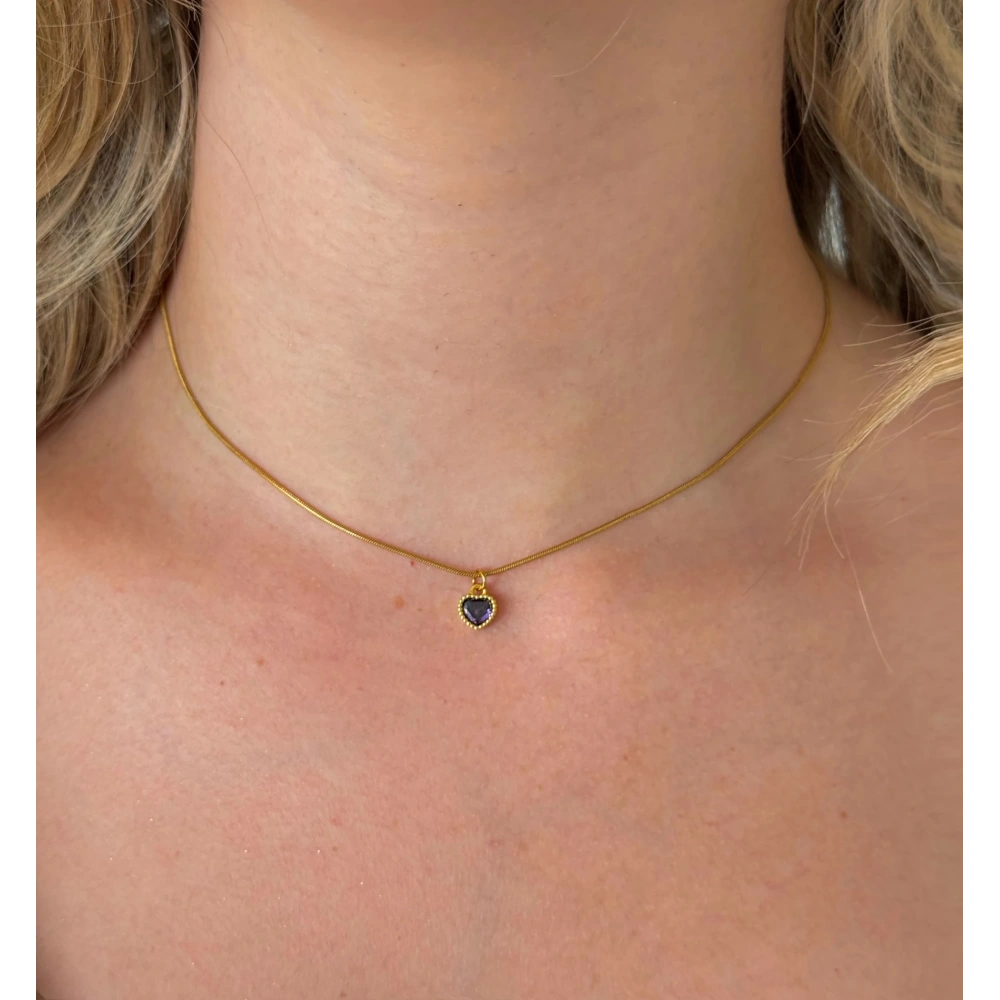Çelik Mor Mini Kalp Choker