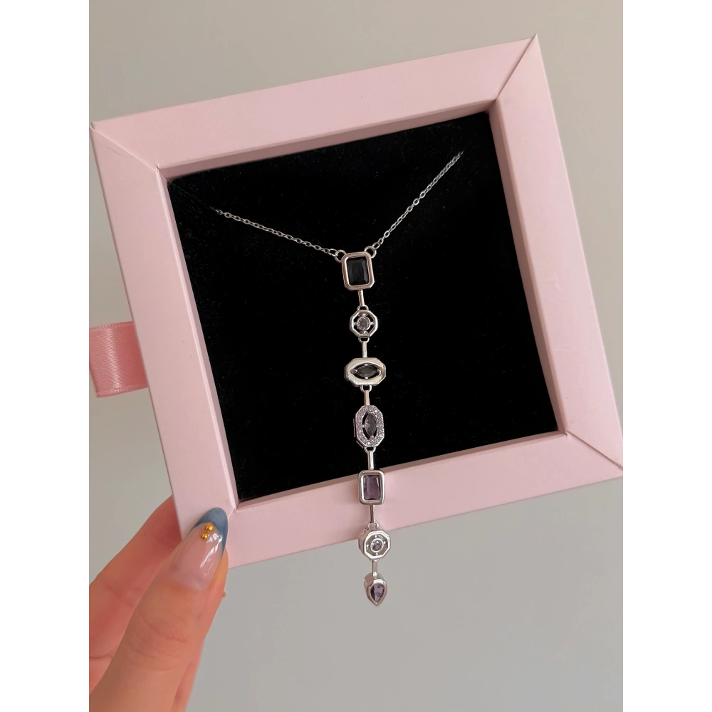 Çelik Mor Renkli Baget Taşlı Kolye