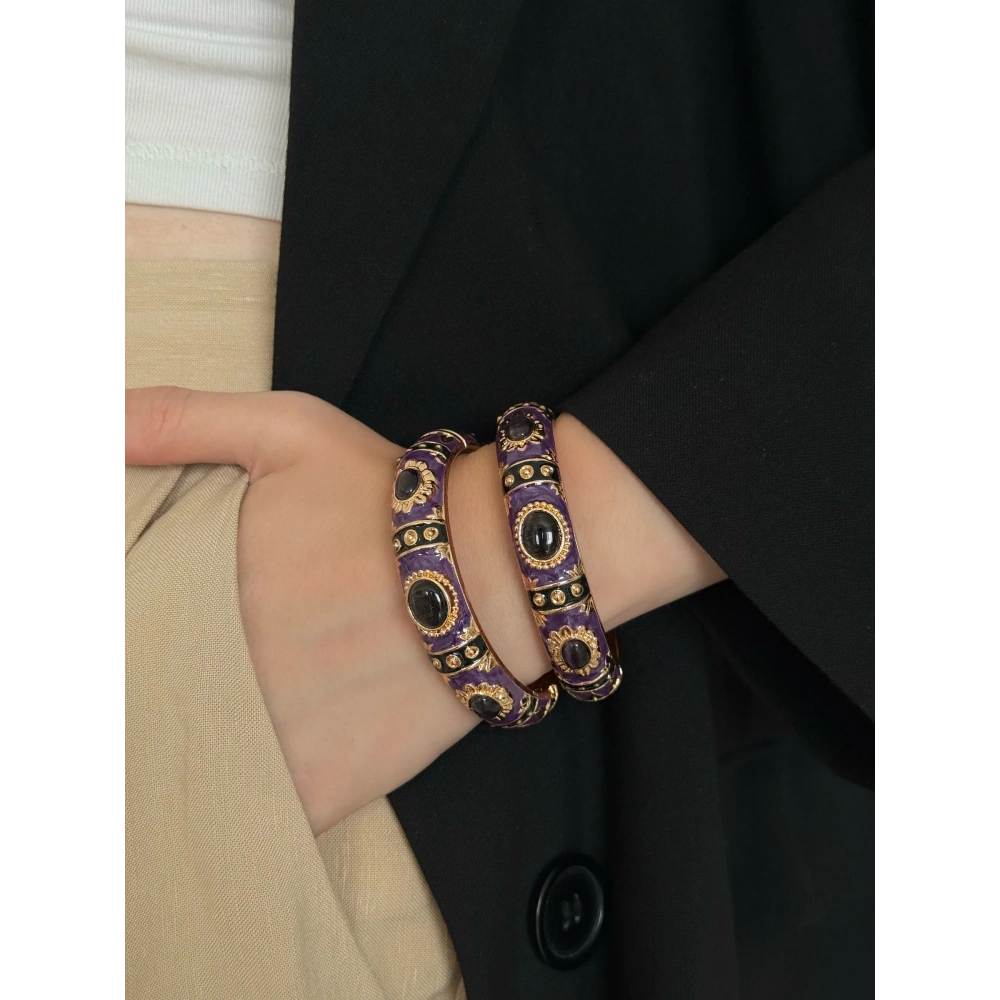 Çelik Mor Taşlı Mineli Kelepçe Bileklik