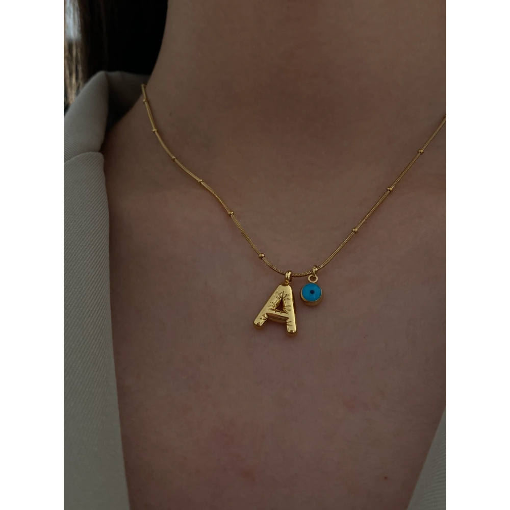 Çelik Nazar Detay Mini Balon A Harf Kolye